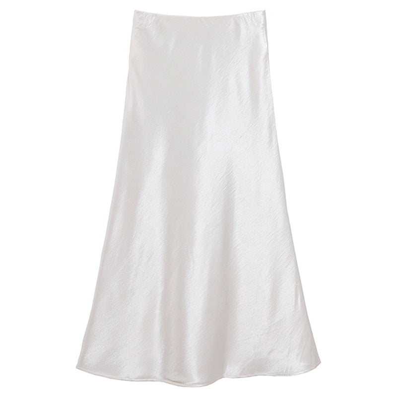 Women's elegant satin midi skirt with A-line and seamless waistband Mune Fashion