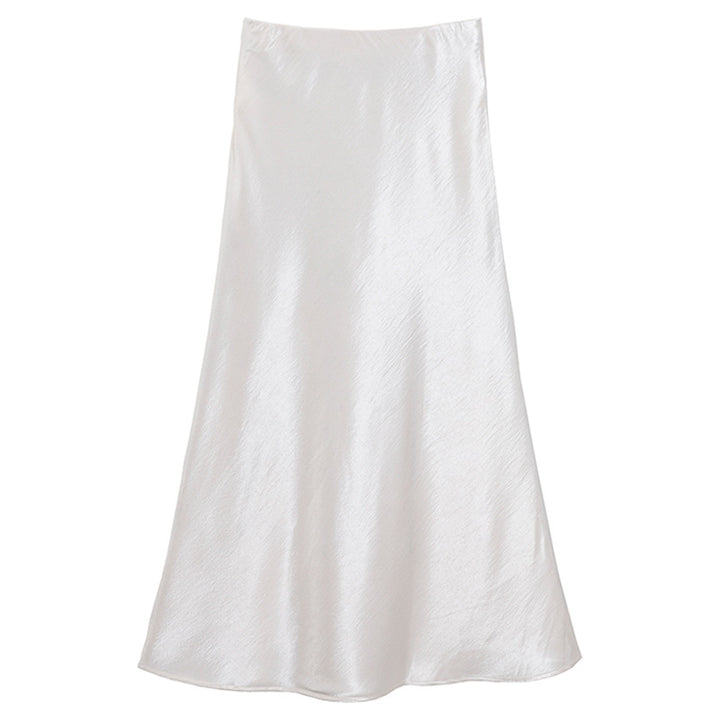 Women's flowing midi skirt in satin viscose with a smooth waistband, Mune Fashion