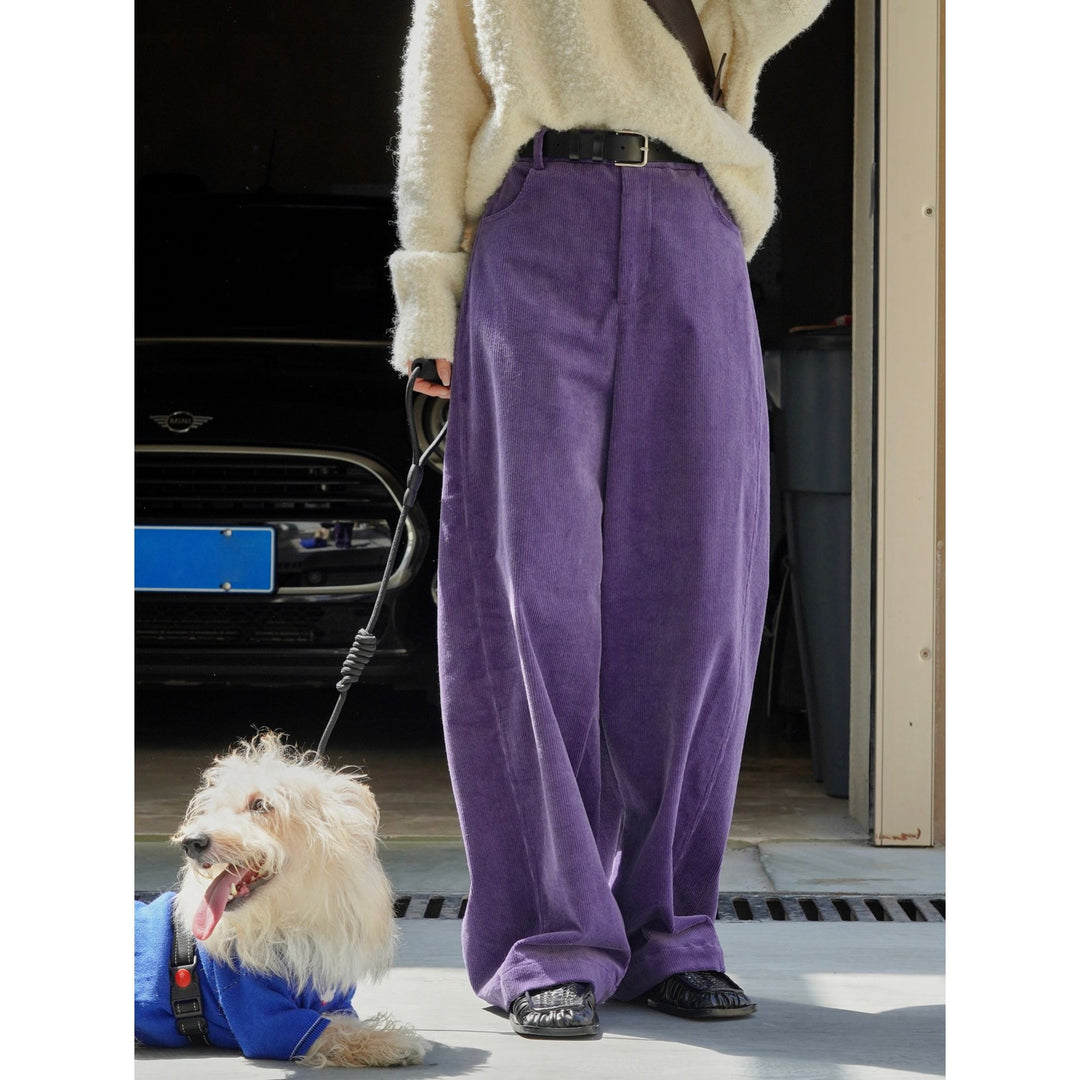 Women High-waisted Cord Velour Palazzo Pants with Wide Leg Mune Fashion