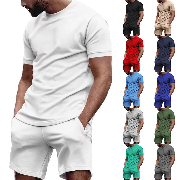 Men's minimalist jersey ensemble with comfortable round neck shirt and elastic drawstring shorts Mune Fashion