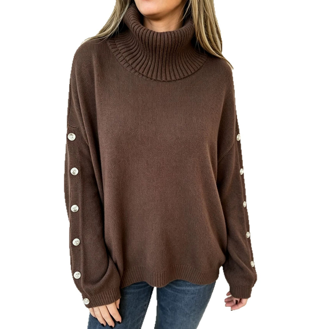 Women's Oversized Turtleneck Sweater with Sleeve Button Placket Mune Fashion