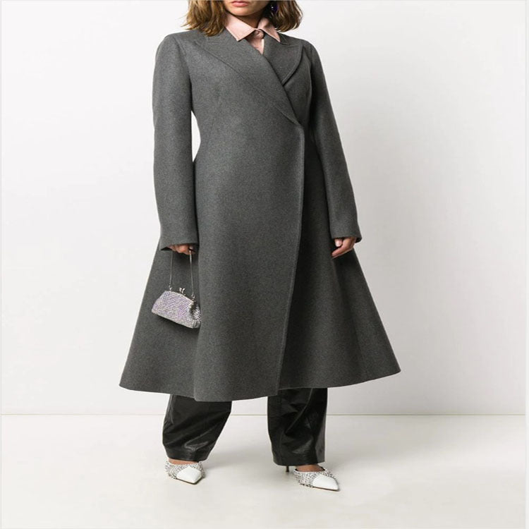 Women's Tailored A-Line Coat with Asymmetrical Single-Breasted and Flared Skirt Mune Fashion