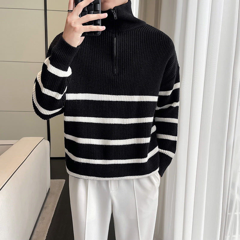 Men's Stylish Knit Sweater with Stand-up Collar and Zipper Mune Fashion