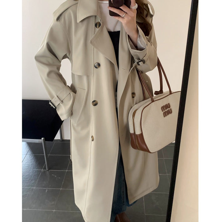 Women Long Trench Coat with High Collar, Double Storm Flap and Adjustable Cuffs Mune Fashion