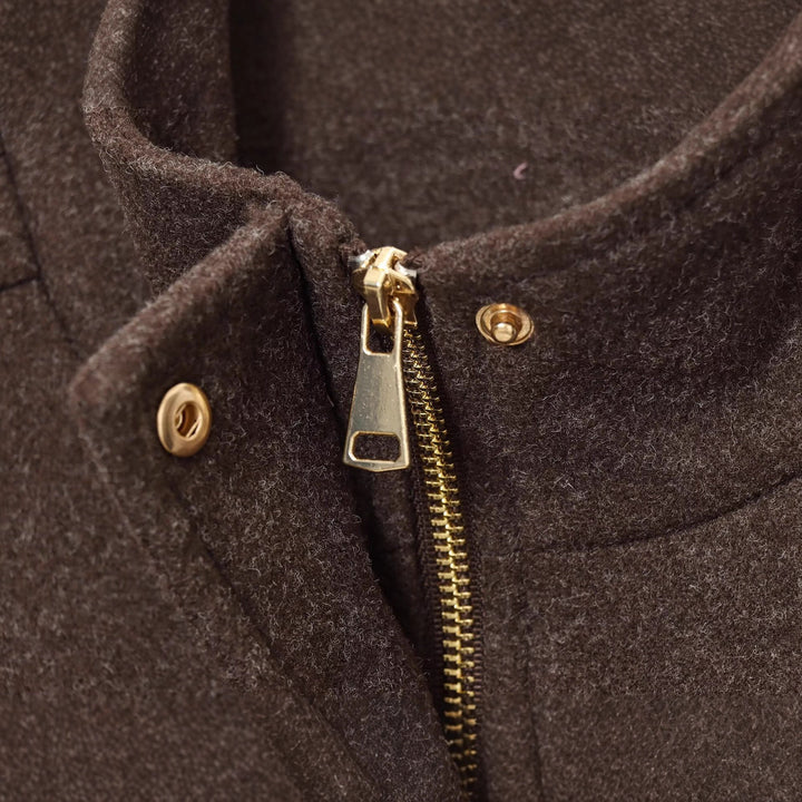 Women Short Cut Wool Blend Boxy Jacket with Stand-up Collar and Flap Pockets Mune Fashion