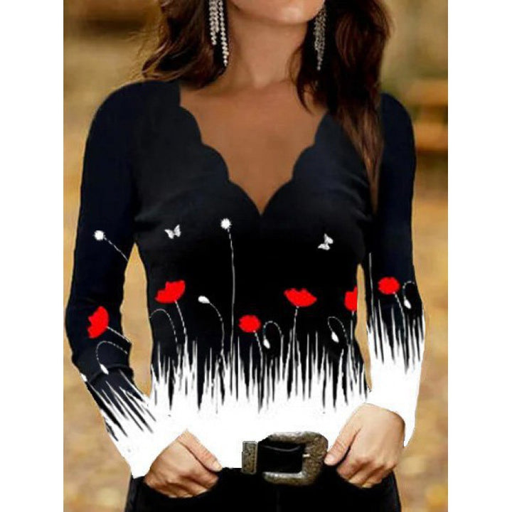 Women's Glitter Intarsia Long Sleeve Shirt with V-Neck and Gemstone Effect Mune Fashion
