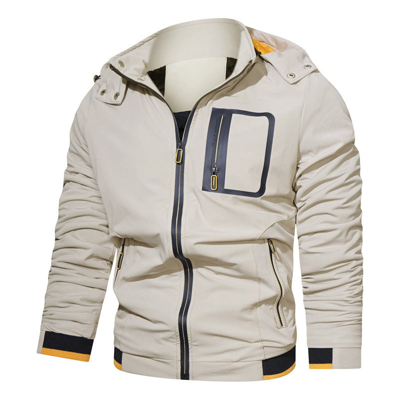 Men's lightweight technical hooded jacket with waterproof chest pocket and ribbed contrast cuffs Mune Fashion