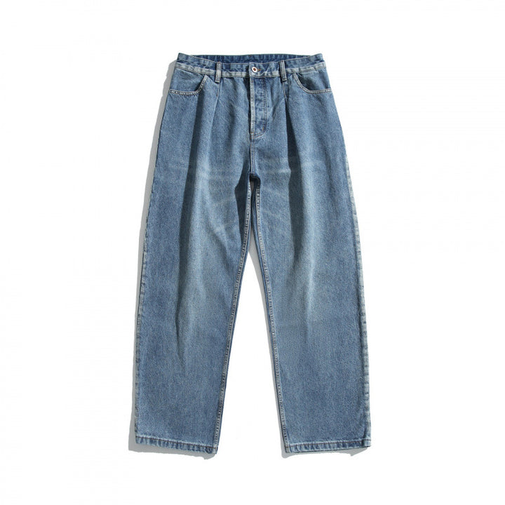Ladies high-waisted jeans with pleats, straight cut and wide leg Mune Fashion