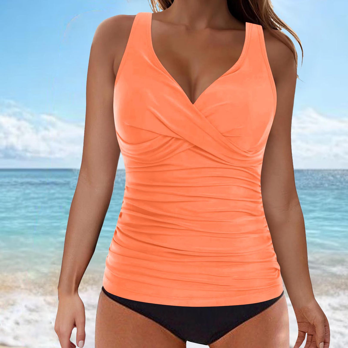 Ladies elegant wrap swim top with ruffles Mune Fashion