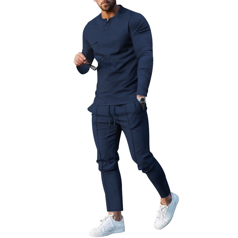 Men's nano athletic Henley long sleeve shirt and tapered jogging pants with decorative seams Mune Fashion