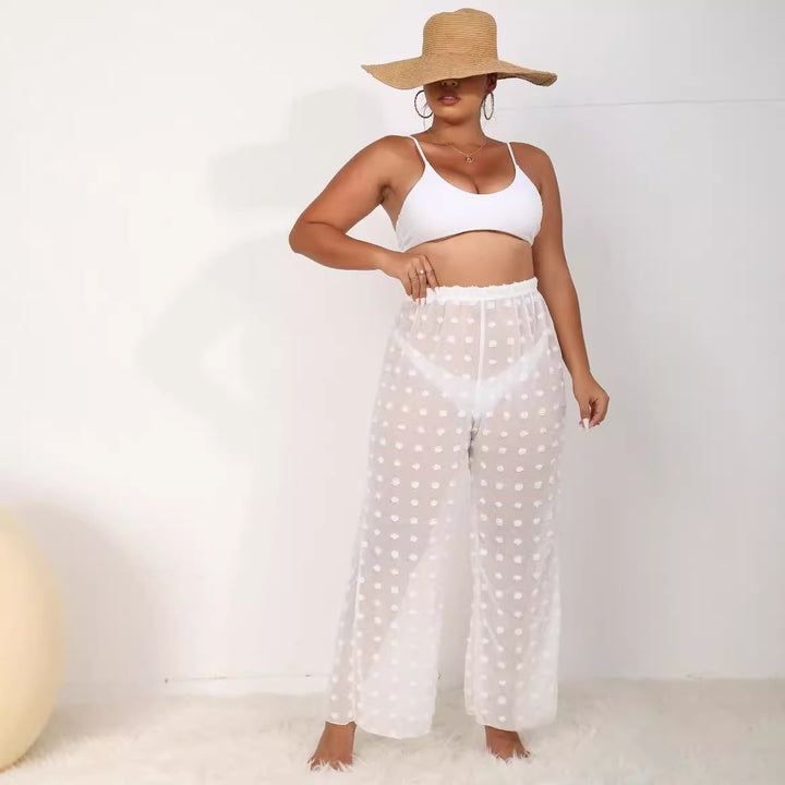 Women airy beach pants with voluminous pompom applications Mune Fashion