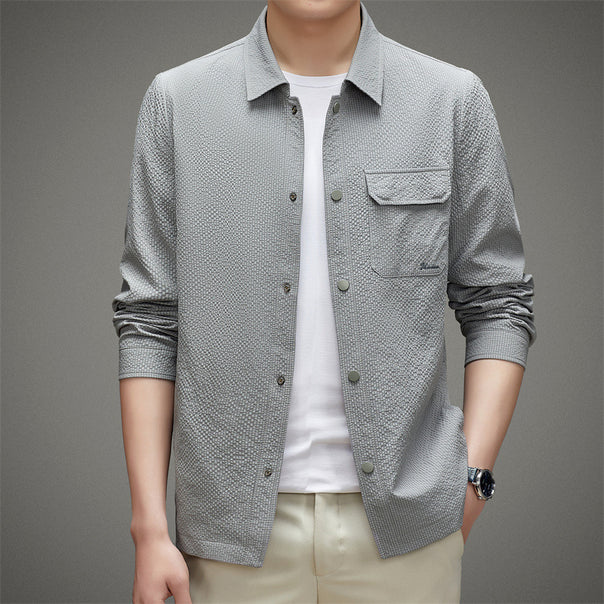 Men's Casual Structured Overshirt with Chest Pocket and Button Placket Mune Fashion