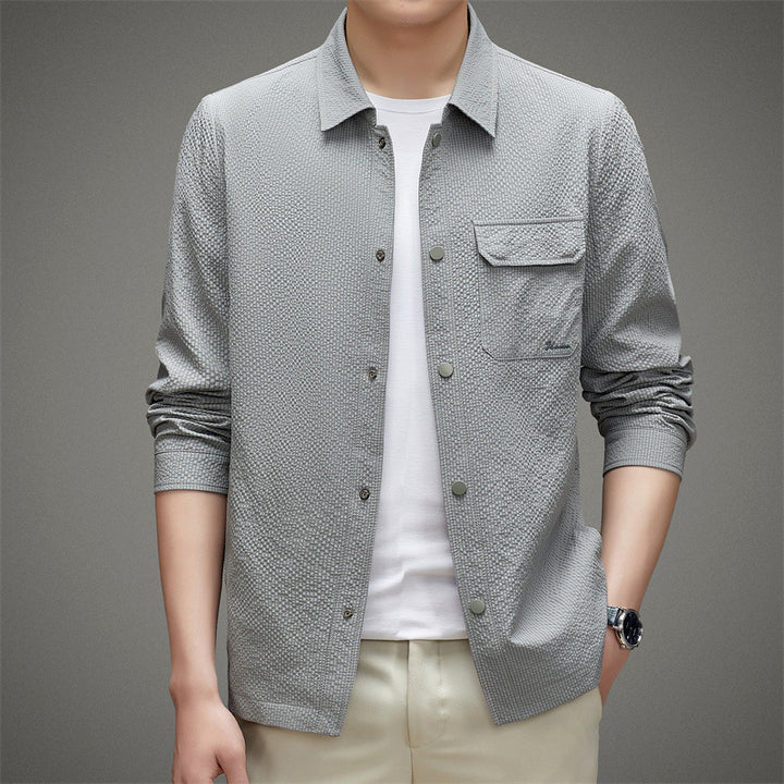 Men's Casual Structured Overshirt with Chest Pocket and Button Placket Mune Fashion
