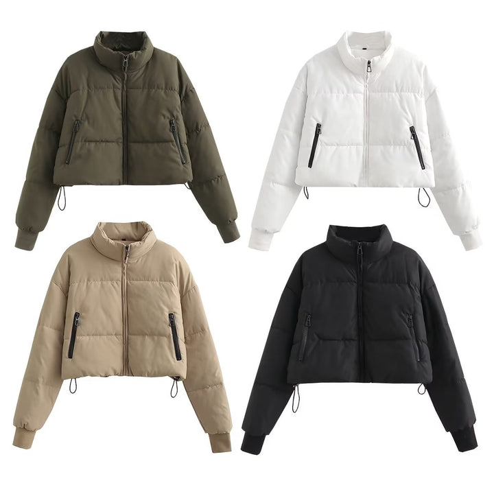 Women's nano cropped quilted jacket with high collar, elastic cuffs, and concealed drawstring Mune Fashion