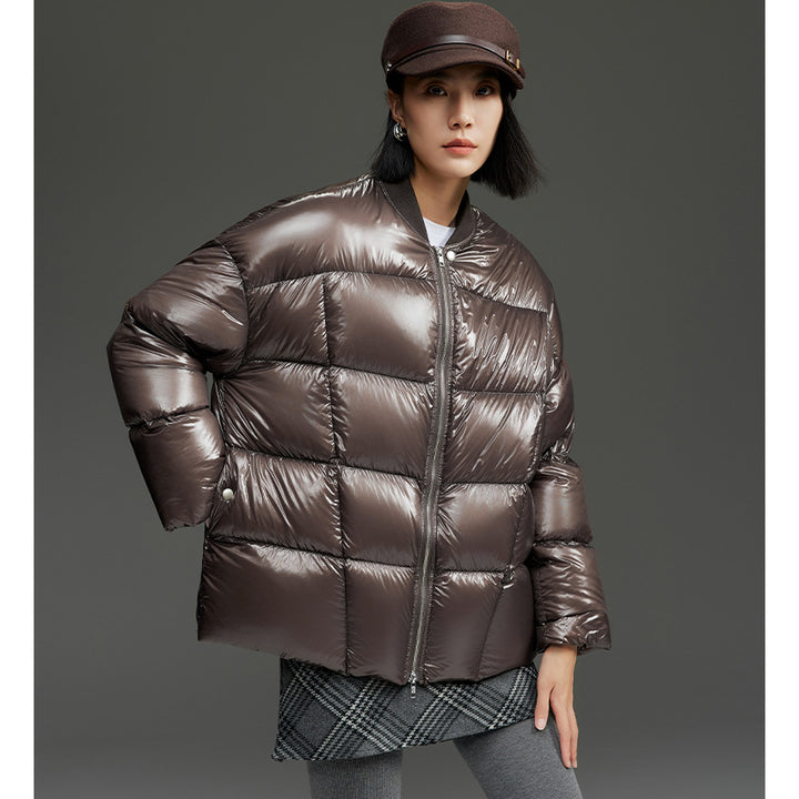 Women's Short Quilted Down Jacket with Shiny Shell and Boxy Silhouette Mune Fashion
