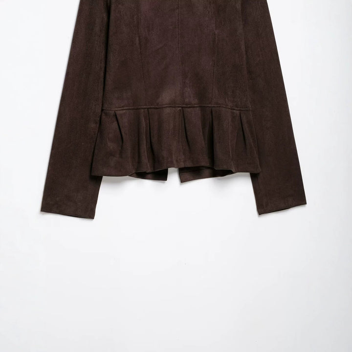 Ladies tailored jacket in musketeer style made of suede look with decorative button placket and shoulder straps Mune Fashion