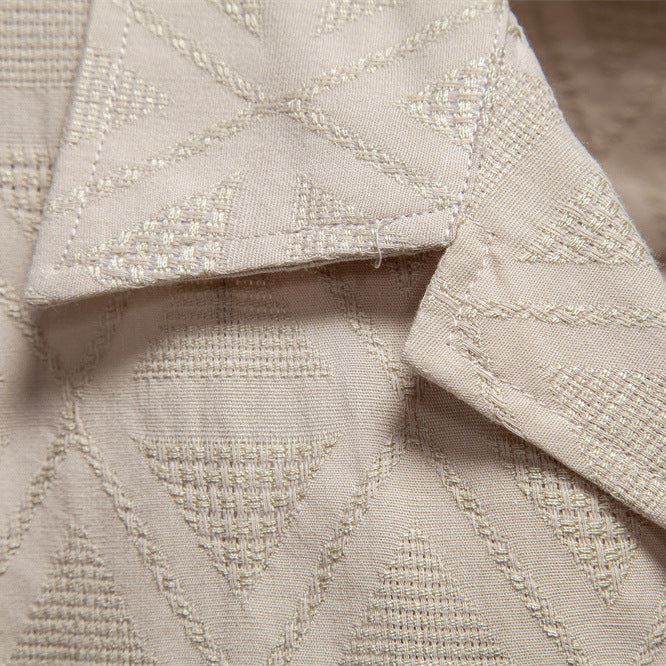 Men's short-sleeved shirt with open lapel collar and geometric jacquard structure Mune Fashion