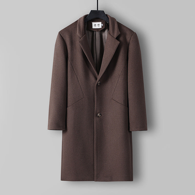 Men's mid-length single-breasted wool coat with narrow lapels and two buttons Mune Fashion