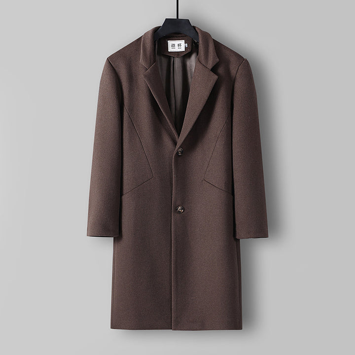 Men's mid-length single-breasted wool coat with narrow lapels and two buttons Mune Fashion
