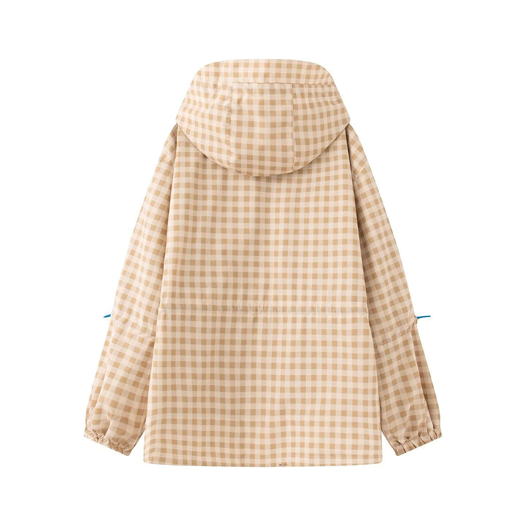 Women's Checked Transitional Jacket with Hood, Drawstring and Water-Repellent Coating Mune Fashion