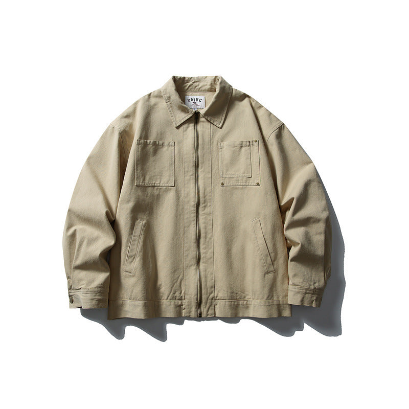 Unisex Kastig cut canvas workwear jacket with full zipper and patch chest pockets Mune Fashion