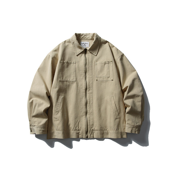 Unisex Kastig cut canvas workwear jacket with full zipper and patch chest pockets Mune Fashion