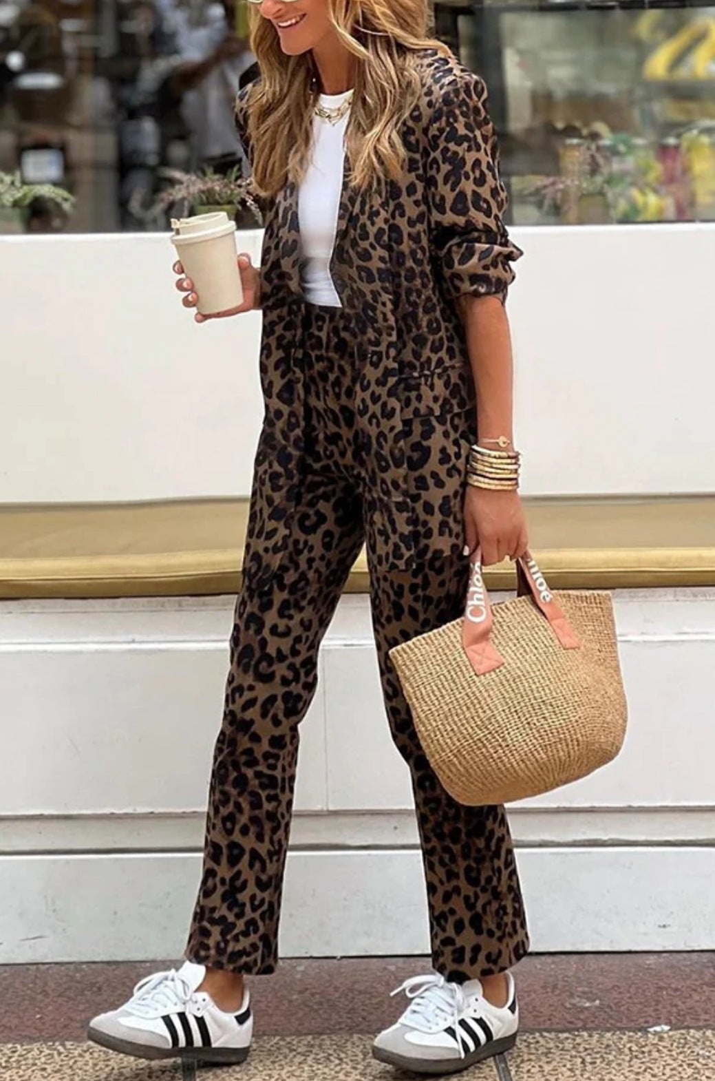 Women Elegant Leopard Print Suit Set Mune