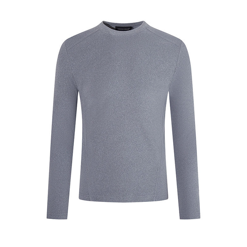 Men's Breathable Slim-Fit Fine Knit Long Sleeve Shirt with Round Neck Mune Fashion