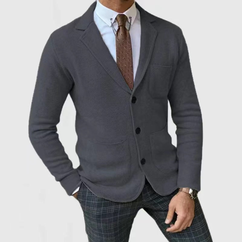 Men's Knitted Blazer with Button Placket and Practical Pockets Mune