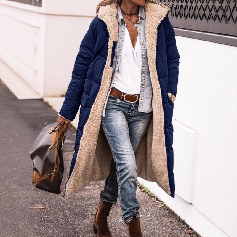 Women's long padded coat with teddy lining, hood and warm padding Mune Fashion