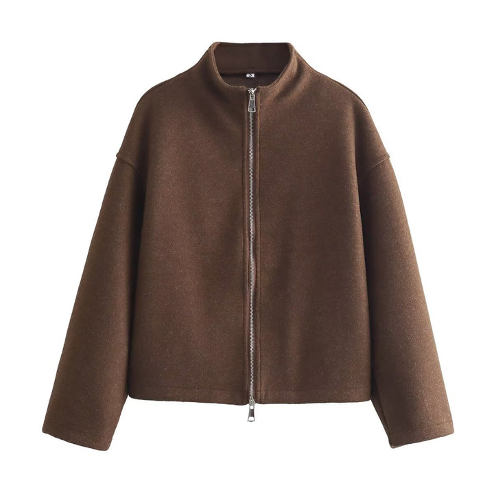 Women's short-cut wool-look zip jacket with stand-up collar and oversized sleeves Mune Fashion