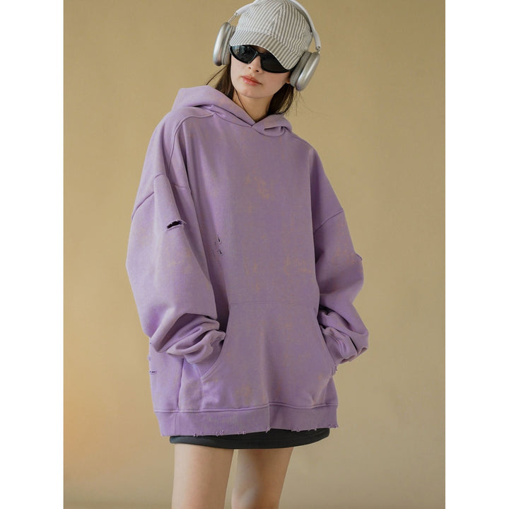 Women's Oversized Hoodie with Used Look and Rip Details Mune Fashion