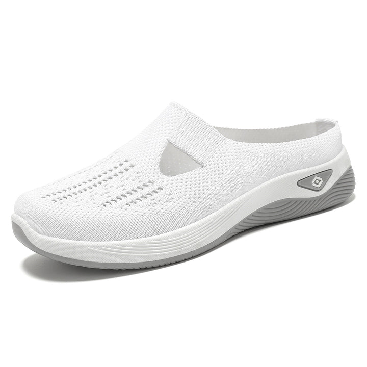 Ladies breathable knitted slip-on clog with side cut-out opening, cushioning EVA and PU midsole Mune Fashion