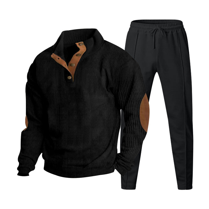 Men's Structured Henley Loungewear Set with Elbow Patches & Tapered Jogger Pants Mune Fashion