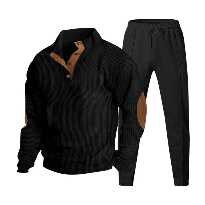 Men's Structured Henley Loungewear Set with Elbow Patches & Tapered Jogger Pants Mune Fashion