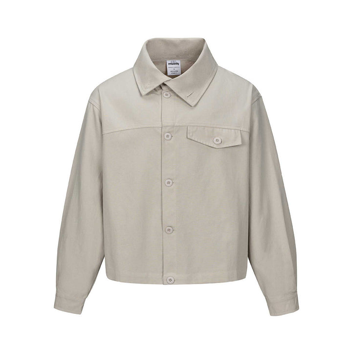 Unisex Short Cut Boxy Shirt Jacket with Continuous Button Placket and Flap Pocket Mune Fashion