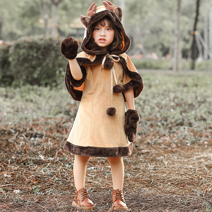 Girl's hoodie costume with animal look and fluffy material Mune Fashion