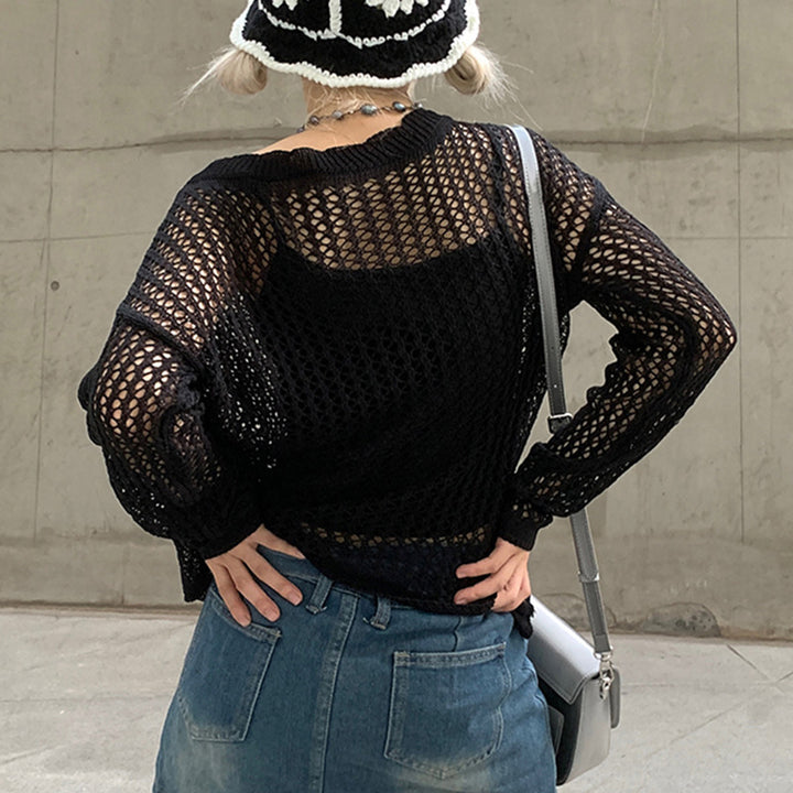 Ladies airy knitted pullover with fine mesh pattern Mune Fashion