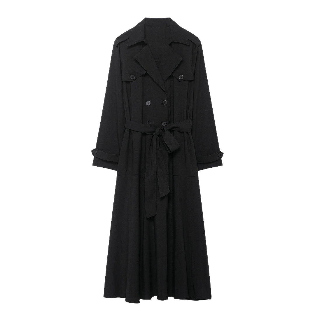 Women's Maxi Trench with figure-flattering tie belt and double button placket Mune Fashion