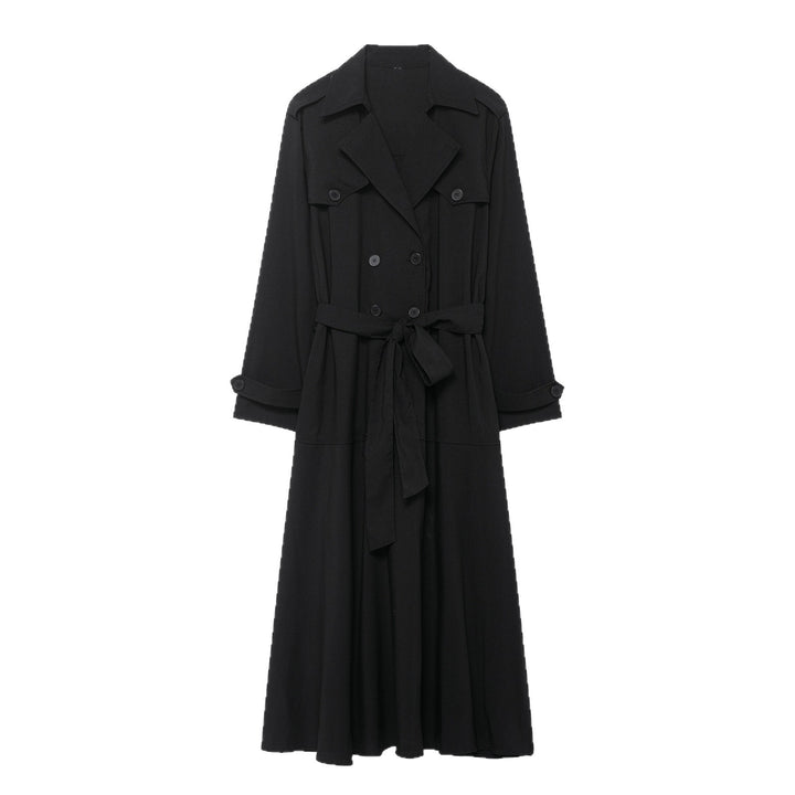 Women's Maxi Trench with figure-flattering tie belt and double button placket Mune Fashion