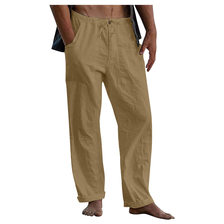 Men's loose linen pants with elastic waistband and patch side pockets Mune Fashion
