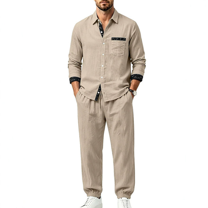 Men's Lightweight Cotton Loungewear Two-Piece Set with Shirt and Drawstring Joggers Mune Fashion