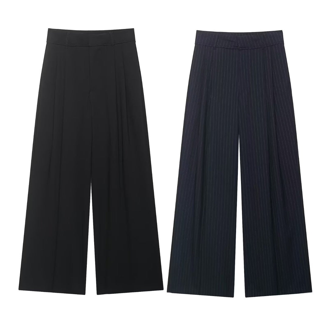 Women's high-waisted wide palazzo pants with pleats and elegant drape Mune Fashion