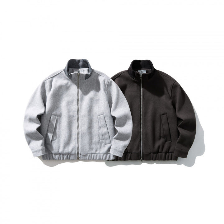 Unisex Boxy-Wool Blend Jacket with Stand-Up Collar and Elastic Hem Mune Fashion