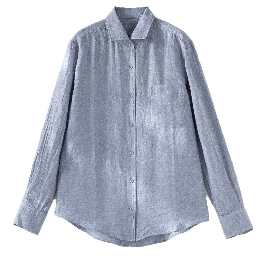 Men's Vintage Washed Linen Shirt with Chest Pocket and Rounded Hem Mune Fashion