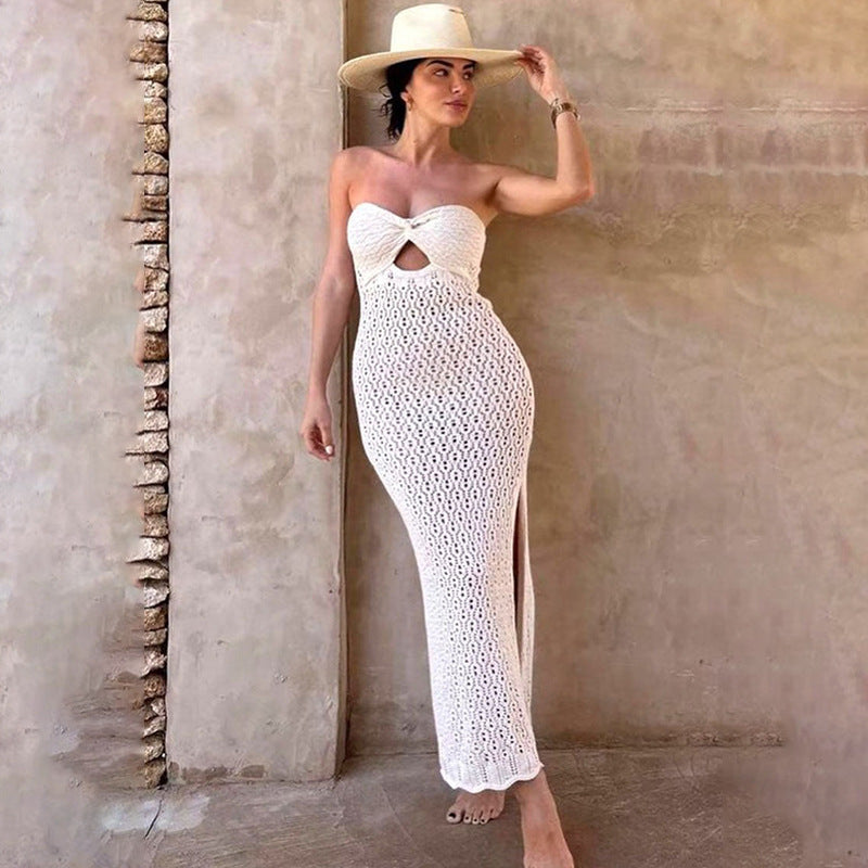 Women crocheted maxi dress with open back part Mune Fashion