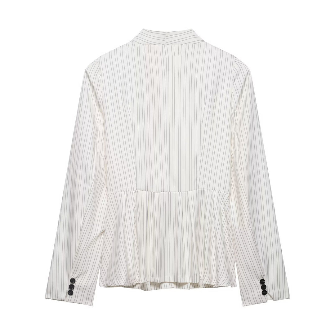 Women Tailored Blazer with Shawl Collar, Fine Pinstripes and Waist Emphasis Mune Fashion