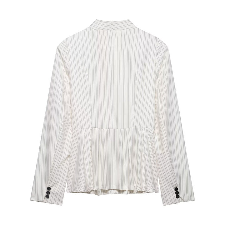 Women Tailored Blazer with Shawl Collar, Fine Pinstripes and Waist Emphasis Mune Fashion