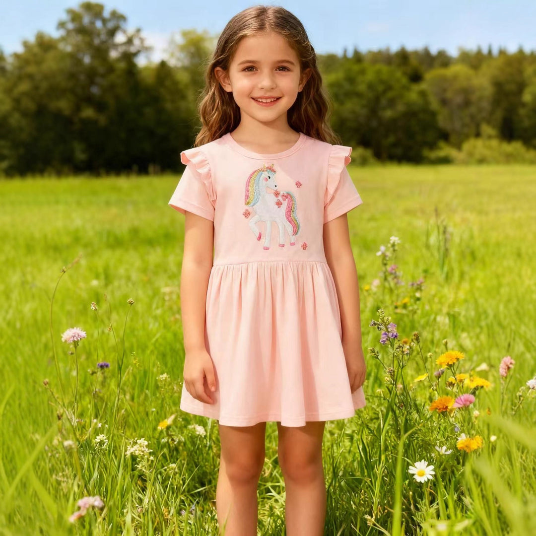 Girl Tulle Dress with Cute Unicorn Design Mune Fashion