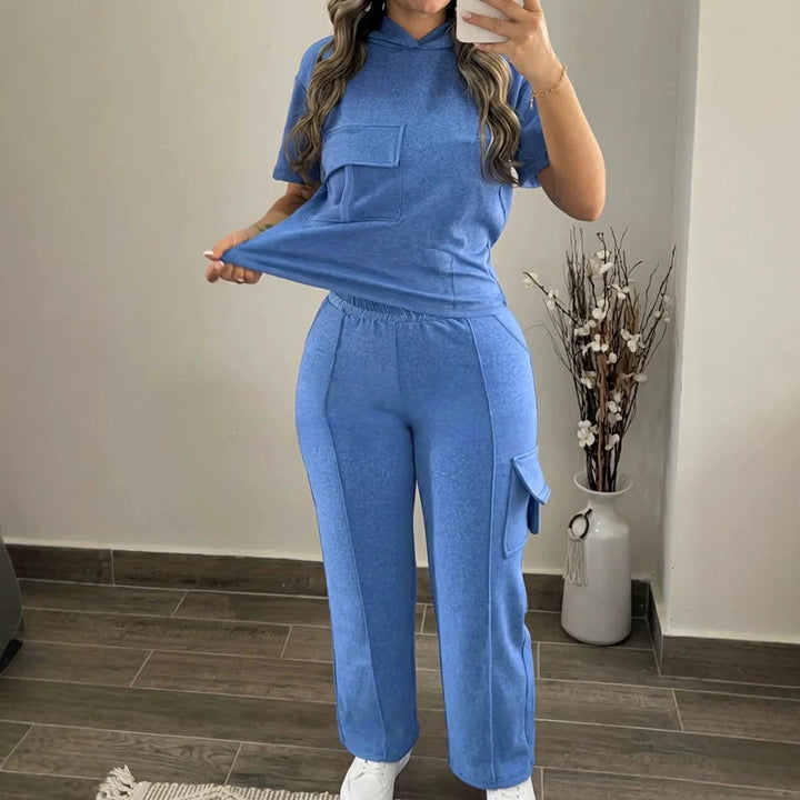 Women's loungewear set with hooded top and cargo palazzo pants Drune